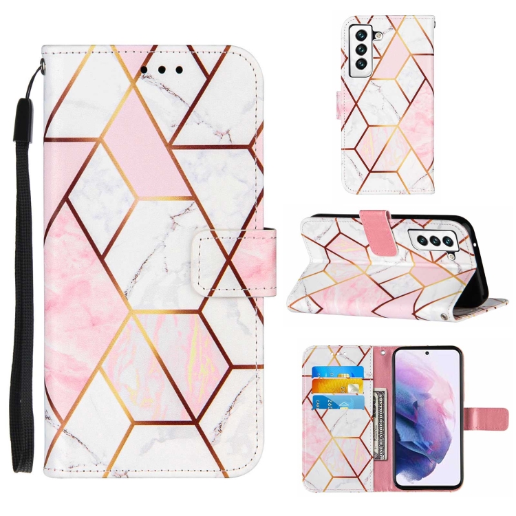 

For Samsung Galaxy S22 Ultra 5G Marble Stitching Horizontal Flip Leather Phone Case with Holder & Card Slots & Wallet & Lanyard(Pink White)