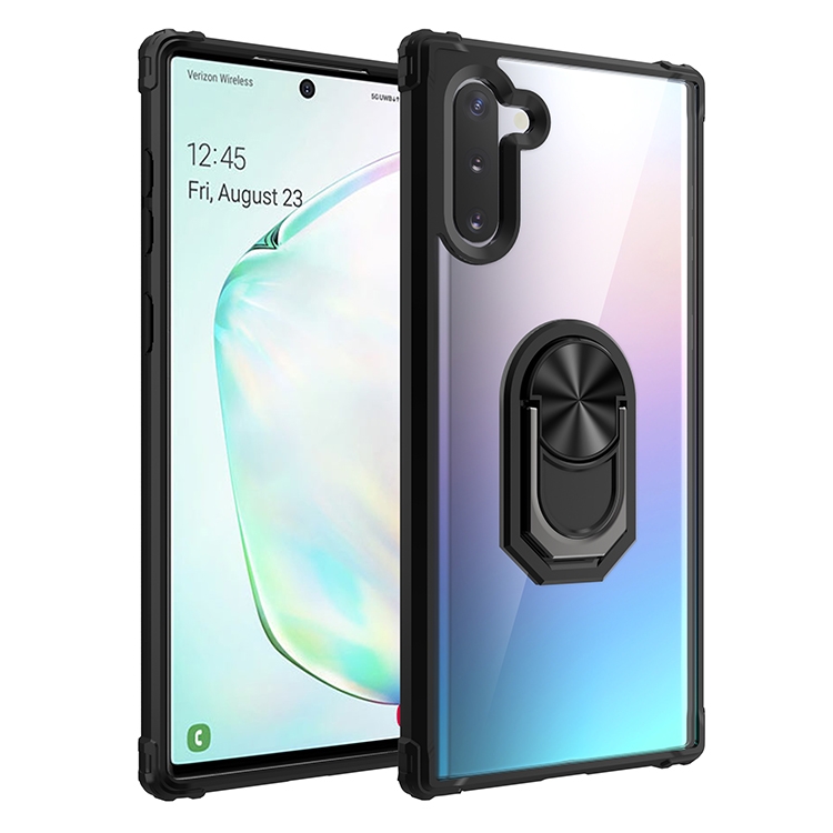

For Galaxy Note 10 Shockproof Transparent TPU + Acrylic Protective Case with Ring Holder(Black)