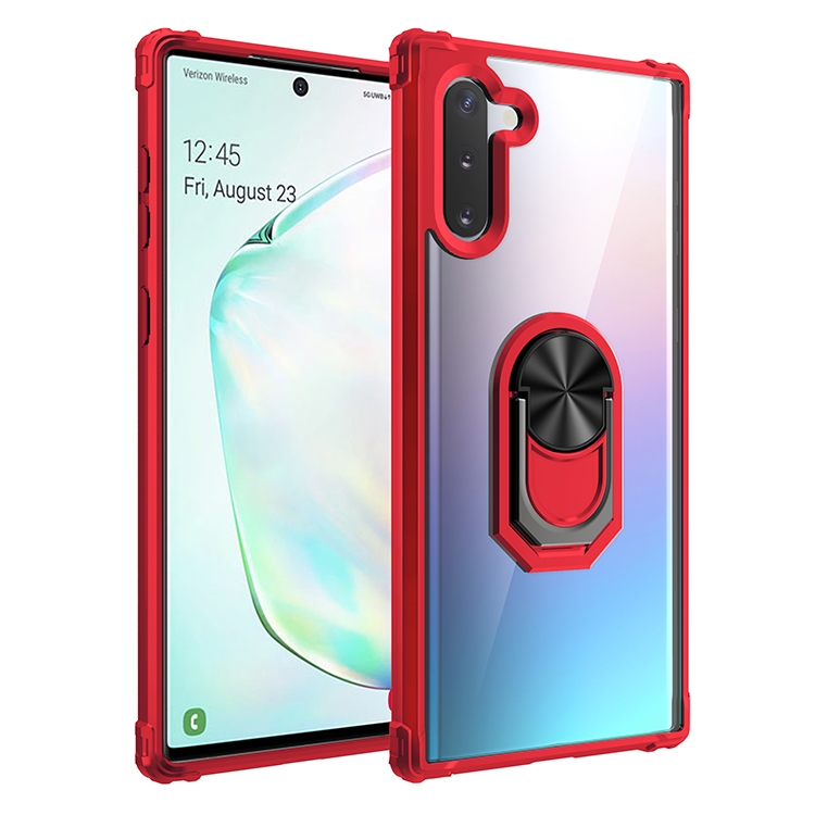 

For Galaxy Note 10 Shockproof Transparent TPU + Acrylic Protective Case with Ring Holder(Red)