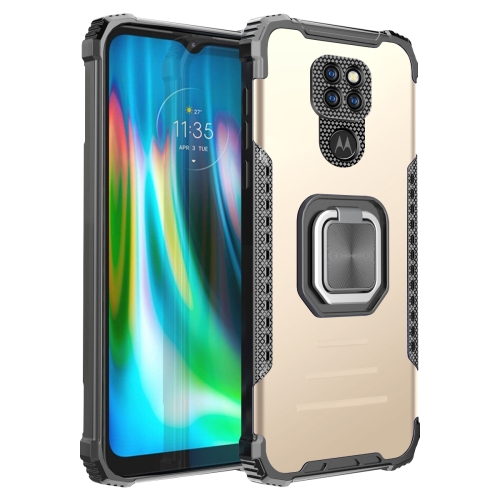 

For Motorola Moto G9 / G9 Play / E7 Plus Fierce Warrior Series Armor Aluminum Alloy + TPU Phone Case with Ring Holder(Gold)