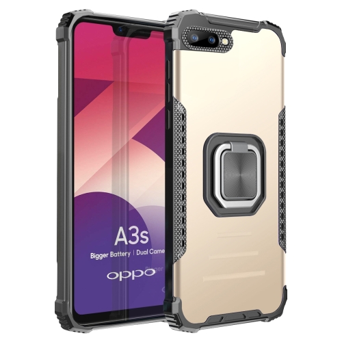 

For OPPO A3s / C1 / A5 / A12e Fierce Warrior Series Armor Aluminum Alloy + TPU Phone Case with Ring Holder(Gold)