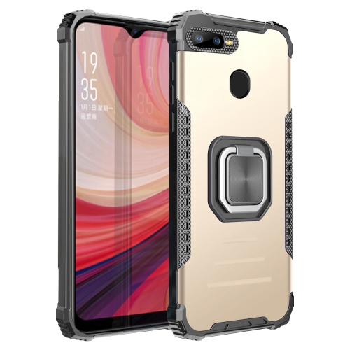 

For OPPO A7 / A5S / A12 / A11K / F9 Fierce Warrior Series Armor Aluminum Alloy + TPU Phone Case with Ring Holder(Gold)