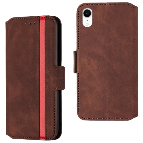 

For iPhone XR Retro Frosted Oil Side Horizontal Flip Case with Holder & Card Slots(Wine Red)