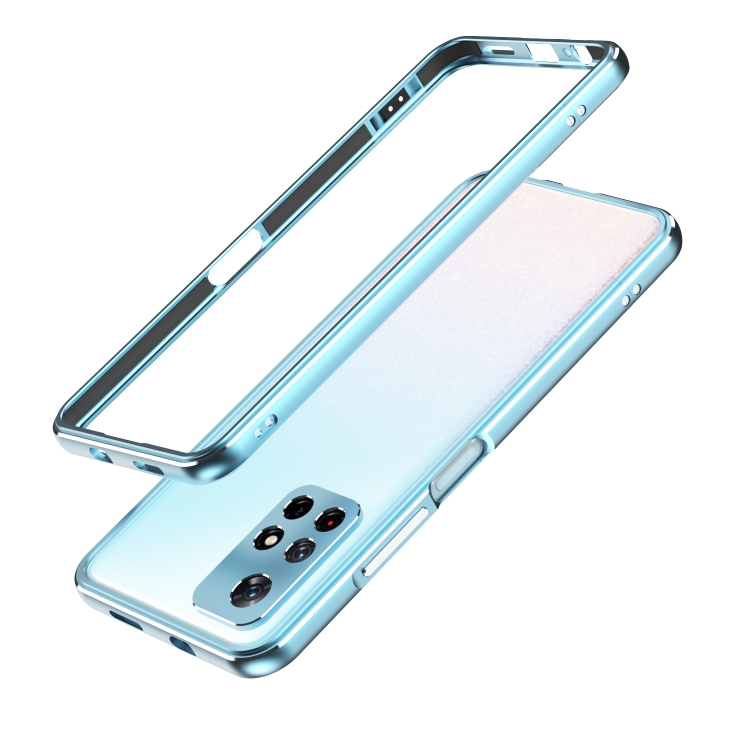 

For Xiaomi Redmi Note 11 Aurora Series Lens Protector + Metal Frame Phone Case(Light Blue Silver)
