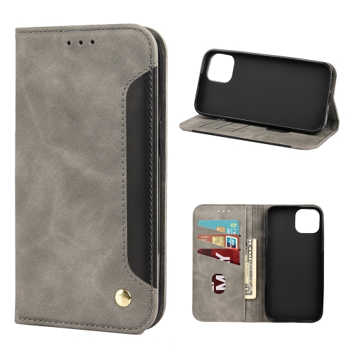 

Skin Feel Splicing Leather Phone Case For iPhone 13 Pro Max(Grey)