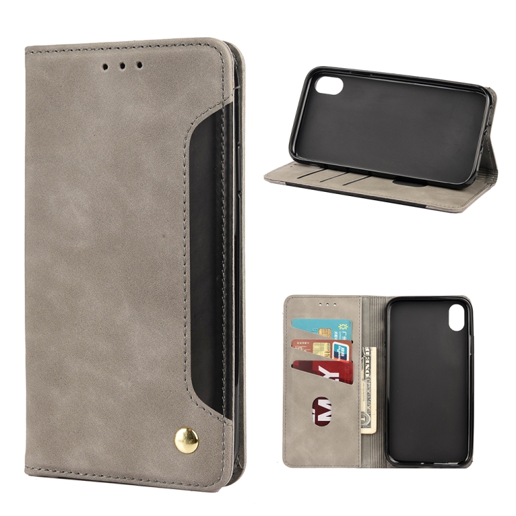 

Skin Feel Splicing Leather Phone Case For iPhone XS Max(Grey)
