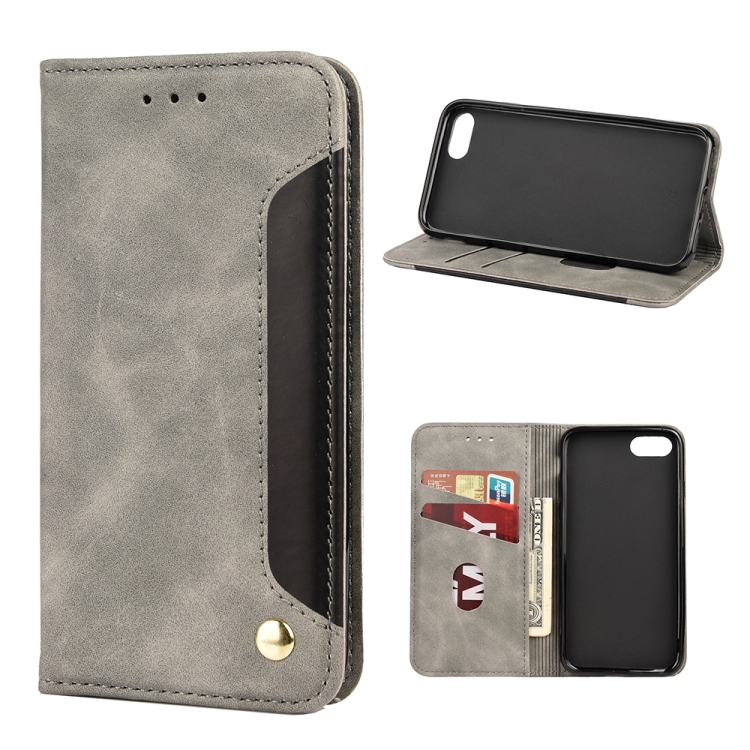 

Skin Feel Splicing Leather Phone Case For iPhone SE 2020 / 8 / 7(Grey)