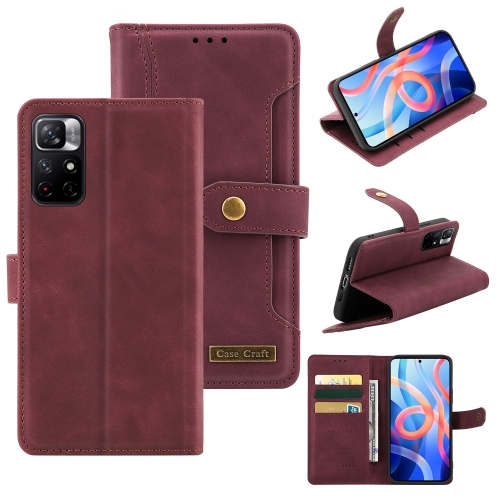 

For Xiaomi Redmi Note 11 Copper Buckle Horizontal Flip Leather Phone Case(Maroon)
