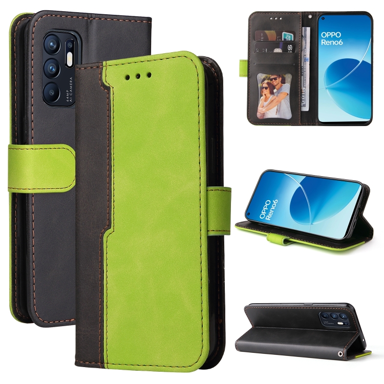 

For OPPO Reno6 4G Business Stitching-Color Horizontal Flip PU Leather Phone Case(Green)