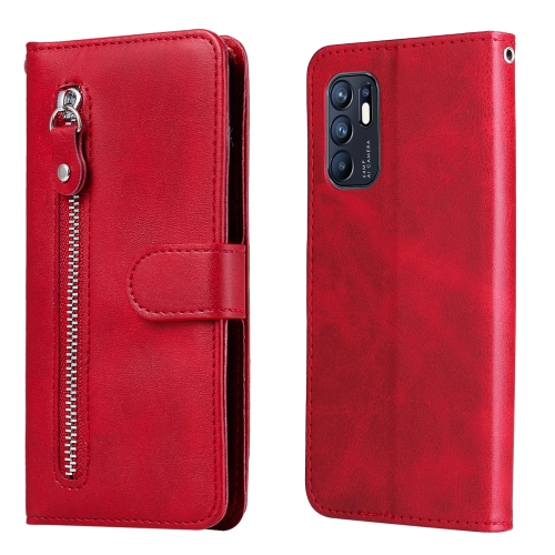 

For OPPO Reno6 4G Calf Texture Zipper Horizontal Flip Leather Phone Case(Red)