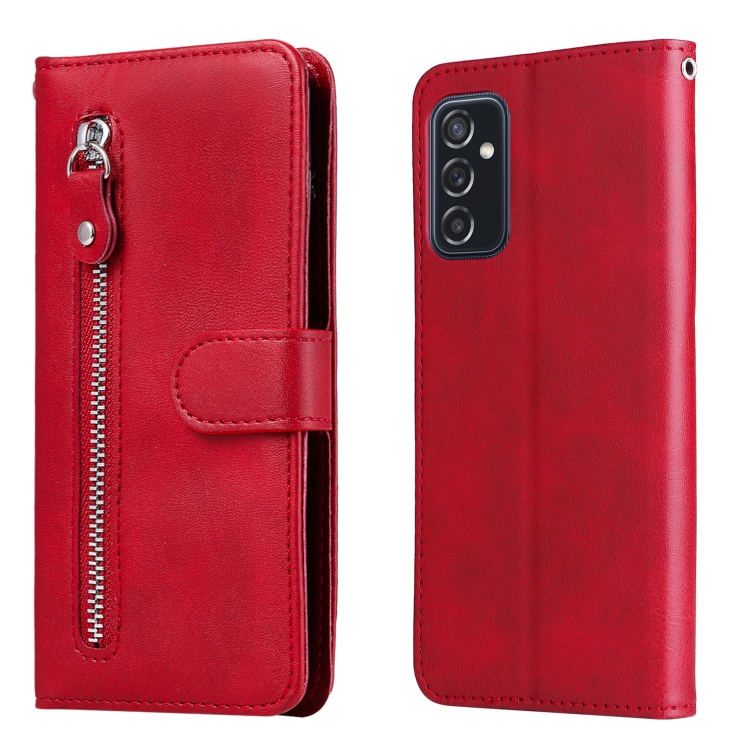 

For Samsung Galaxy M52 5G Calf Texture Zipper Horizontal Flip Leather Phone Case(Red)