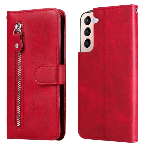 

For Samsung Galaxy S22 5G Calf Texture Zipper Horizontal Flip Leather Phone Case(Red)