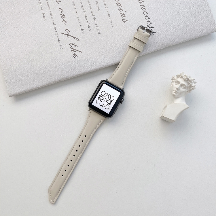 

Knife Tail Shaped Cowhide Replacement Watchband For Apple Watch Series 7 41mm / 6&SE&5&4 40mm / 3&2&1 38mm(Grey)