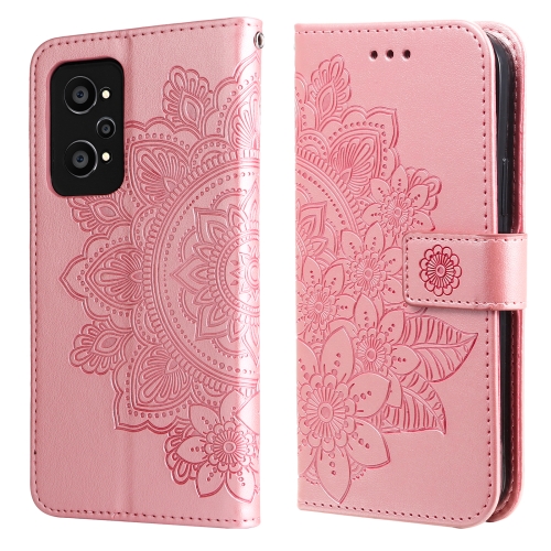 

For OPPO Realme GT Neo2 7-petal Flowers Embossed Flip Leather Phone Case with Holder & Card Slots(Rose Gold)