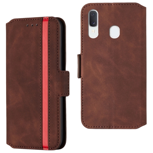 

For Galaxy A20 / A30 Retro Frosted Oil Side Horizontal Flip Case with Holder & Card Slots(Wine Red)