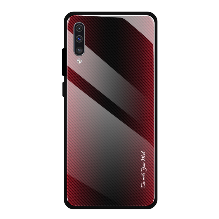 

For Galaxy A50 Texture Gradient Glass Protective Case(Red)