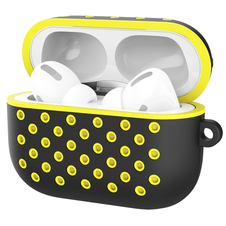 

For AirPods Pro Hole Style Silicone Wireless Earphone Protective Case(Black Yellow)