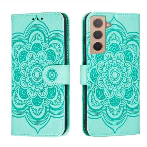 

For Samsung Galaxy S22+ 5G Sun Mandala Embossing Pattern Phone Leather Case with Holder & Card Slots & Wallet & Lanyard(Green)