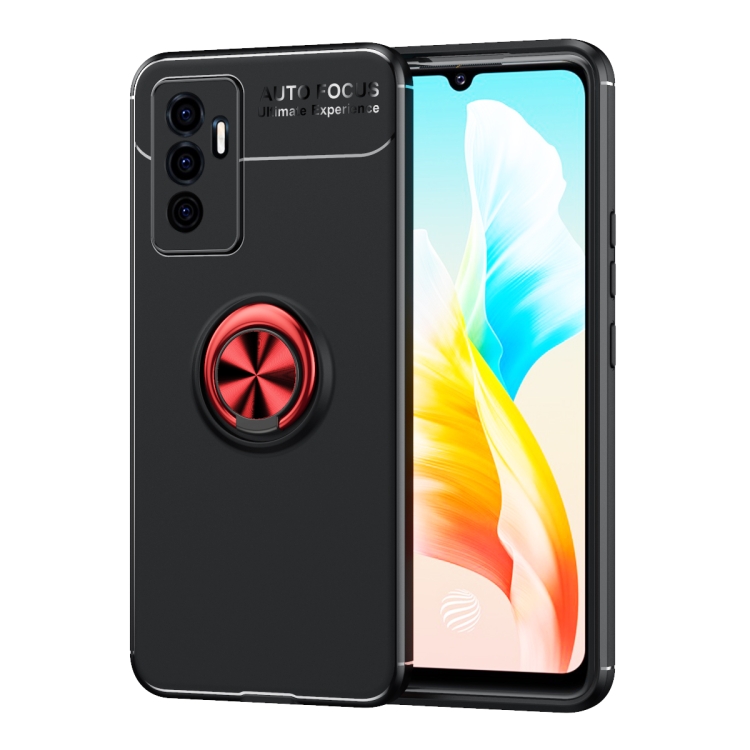 

For vivo S10e Metal Ring Holder 360 Degree Rotating TPU Phone Case(Black+Red)