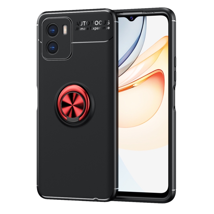 

For vivo Y15 4G Metal Ring Holder 360 Degree Rotating TPU Phone Case(Black+Red)