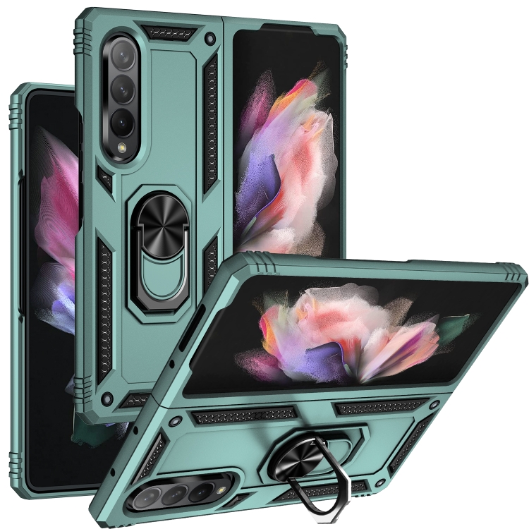 

For Samsung Galaxy Z Fold3 5G Shockproof TPU + PC Phone Case with Rotating Holder(Dark Green)