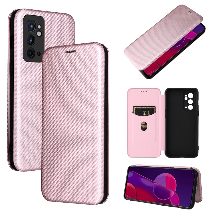 

For OnePlus 9RT Carbon Fiber Texture Magnetic Horizontal Flip Leather Phone Case(Pink)