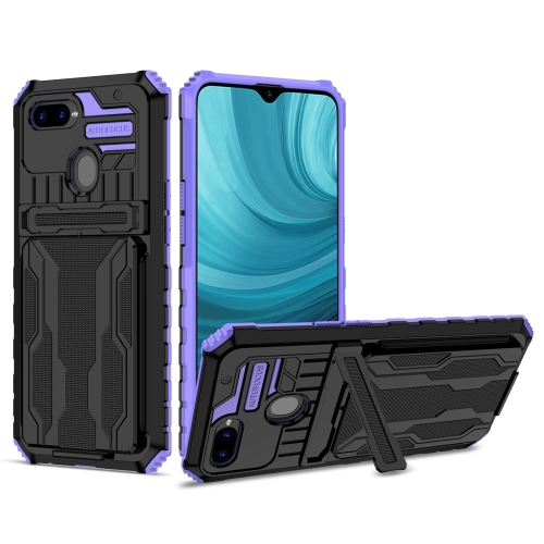 

For OPPO A7 / A5S Armor Card PC + TPU Shockproof Phone Case with Card Slot & Invisible Holder(Purple)