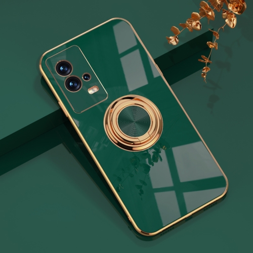 

For vivo iQOO8 Pro 6D Electroplating Full Coverage Silicone Protective Case with Magnetic Ring Holder(Dark Green)