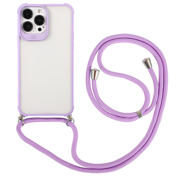 

Macaron Color Phone Case with Lanyard For iPhone 13 Pro(Purple)