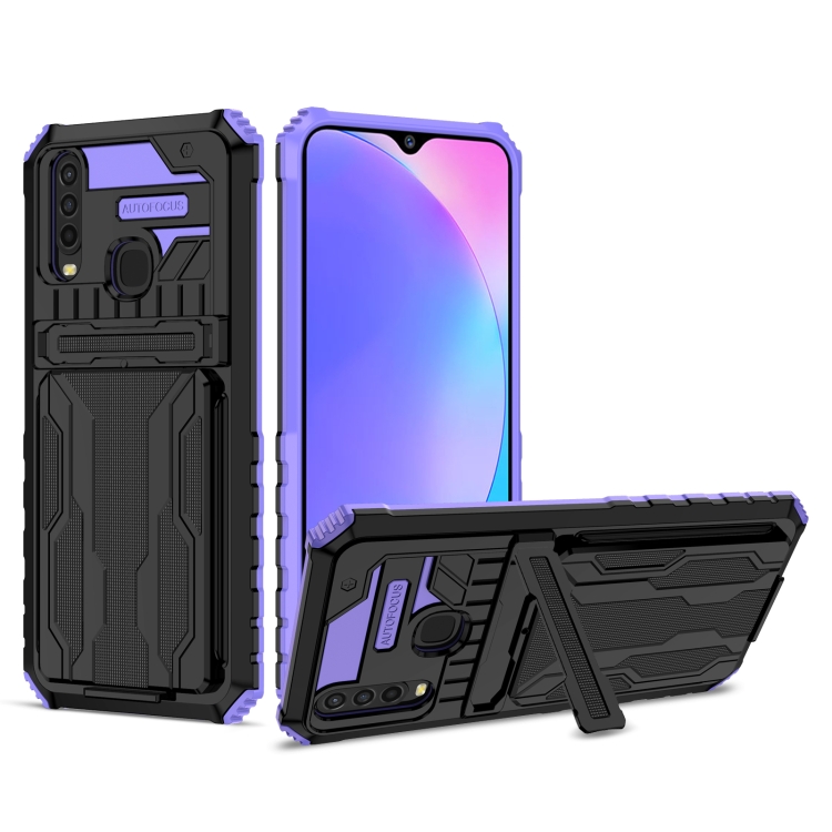 

For vivo Y17 Armor Card PC + TPU Shockproof Phone Case with Card Slot & Invisible Holder(Purple)