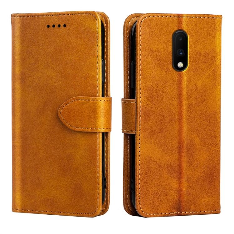 

For OnePlus 7 Calfskin Texture Horizontal Flip Leather Case with Holder & Card Slots(Yellow)