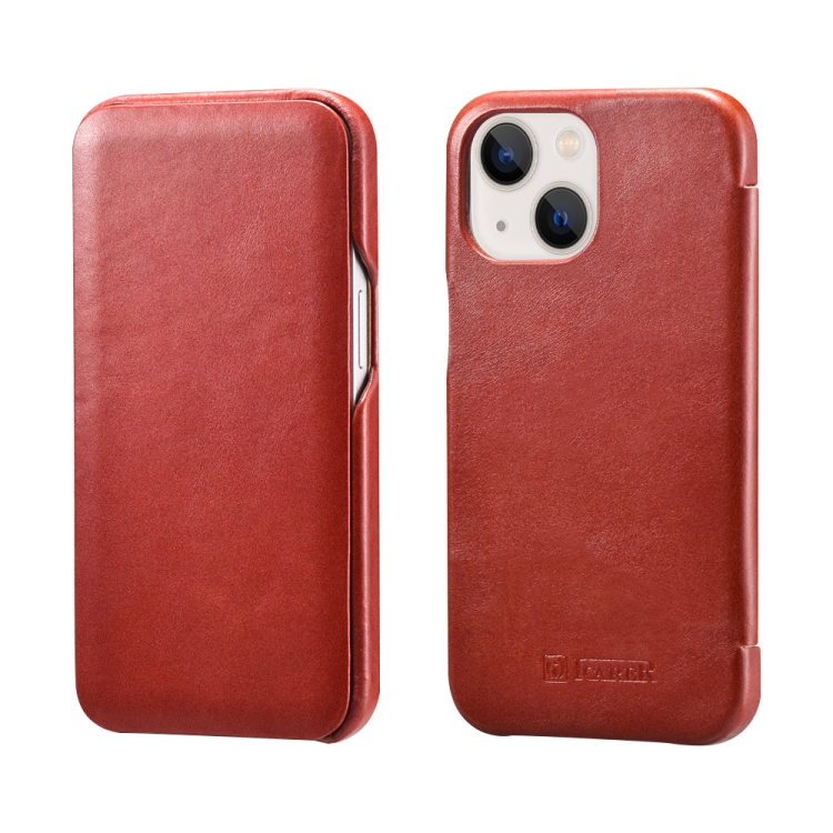 

ICARER First Layer Cowhide Horizontal Flip Phone Case For iPhone 13(Red)