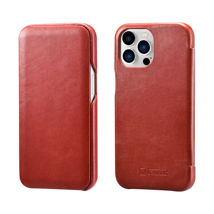 

ICARER First Layer Cowhide Horizontal Flip Phone Case For iPhone 13 Pro Max(Red)