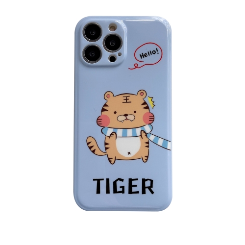 

IMD Glossy Tiger Scarf Pattern TPU Phone Case For iPhone 13 Pro(Blue)