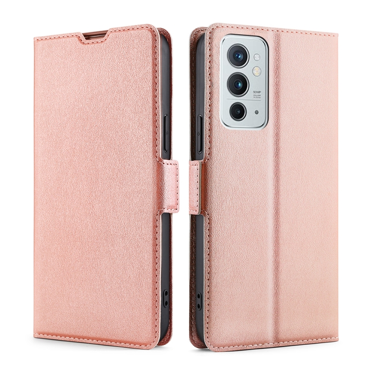 

For OnePlus 9RT 5G Ultra-thin Voltage Side Buckle Horizontal Flip Leather Phone Case with Holder & Card Slot(Rose Gold)