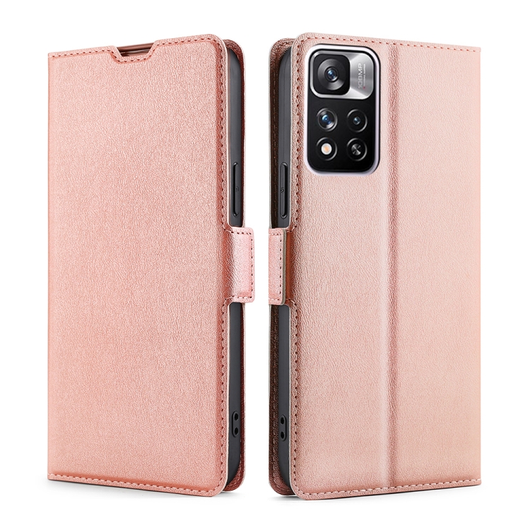 

For Xiaomi Redmi Note 11 Pro Ultra-thin Voltage Side Buckle Horizontal Flip Leather Phone Case with Holder & Card Slot(Rose Gold)