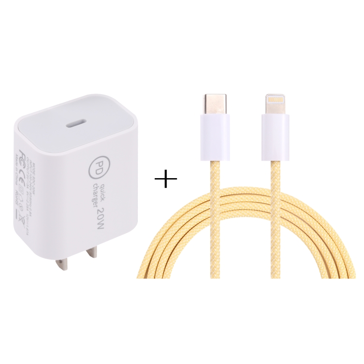 

SDC-20W PD USB-C / Type-C Travel Charger + 1m 20W USB-C / Type-C to 8 Pin Data Cable Set, US Plug(Yellow)