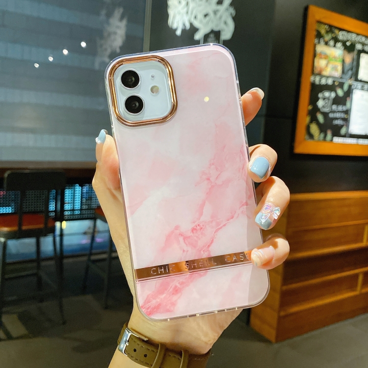

Electroplated IMD TPU Phone Case For iPhone 13 mini(Pink Marble)