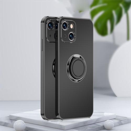 

Electroplated Frosted TPU Ring Holder Phone Case For iPhone 13 mini(Black)