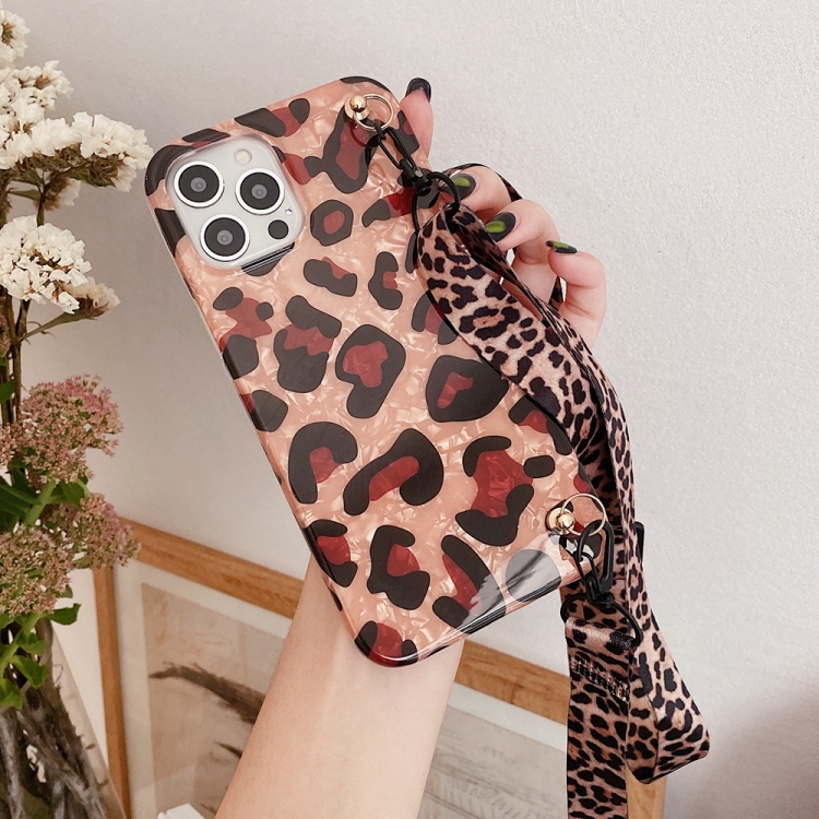 

Shell Leopard Texture Phone Case with Lanyard For iPhone 12 mini(Brown)