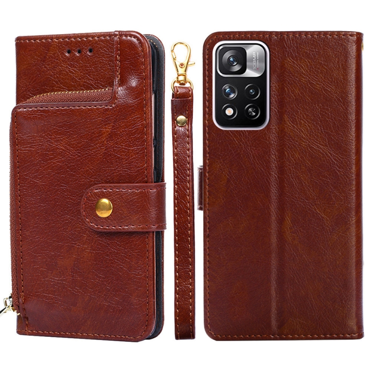 

For Xiaomi Redmi Note 11 Pro Zipper Bag Horizontal Flip Leather Phone Case with Holder & Card Slots & Lanyard(Brown)
