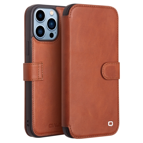 

QIALINO Magnetic Buckle Phone Leather Case with Card Slot For iPhone 13 Pro(Brown)