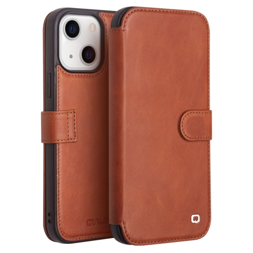 

QIALINO Magnetic Buckle Phone Leather Case with Card Slot For iPhone 13(Brown)