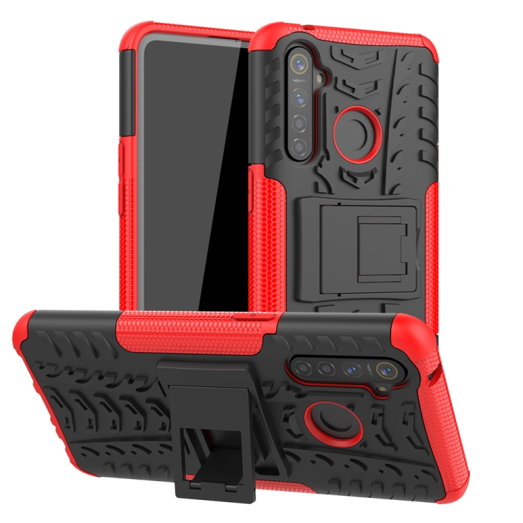 

For OPPO Realme 5 Pro Tire Texture Shockproof TPU+PC Protective Case with Holder(Red)