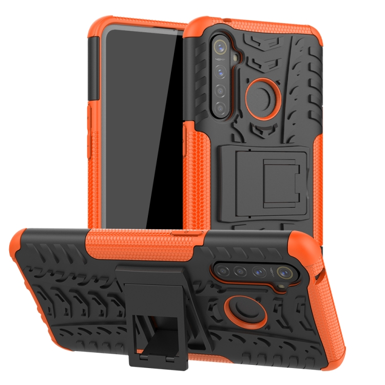 

For OPPO Realme 5 Pro Tire Texture Shockproof TPU+PC Protective Case with Holder(Orange)