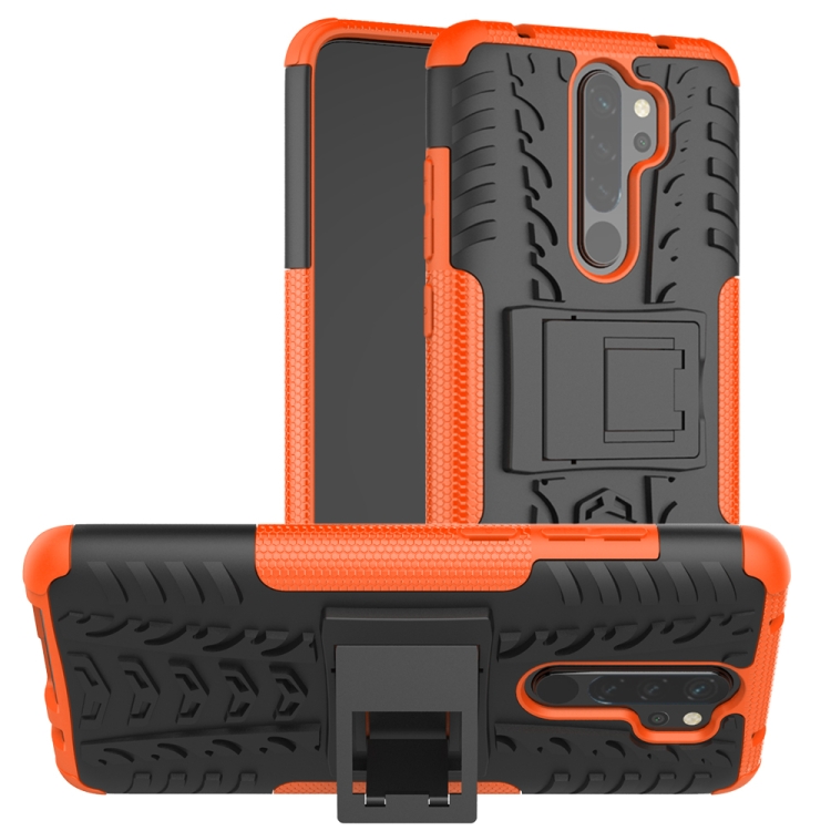 

For Xiaomi Redmi Note 8 Pro Tire Texture Shockproof TPU+PC Protective Case with Holder(Orange)