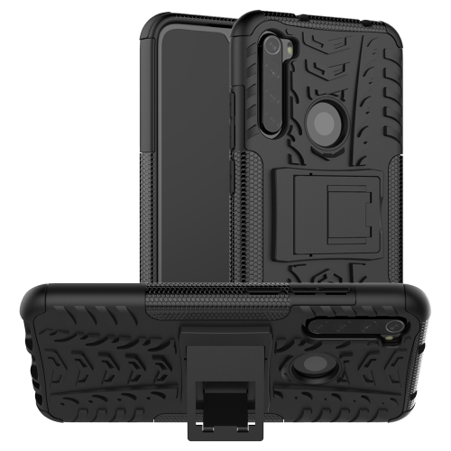 

For Xiaomi Redmi Note 8 Tire Texture Shockproof TPU+PC Protective Case with Holder(Black)