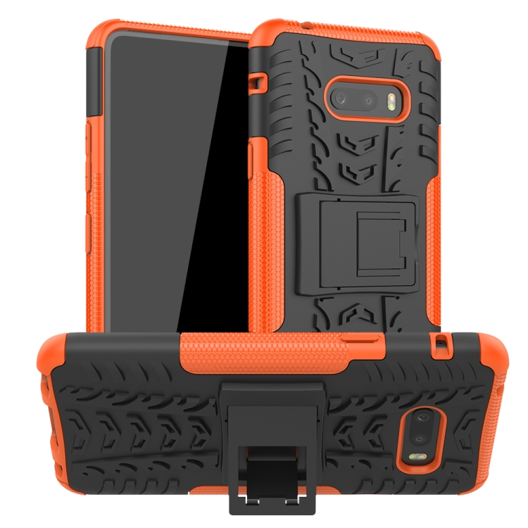 

For LG V50S ThinQ 5G / G8X ThinQ Tire Texture Shockproof TPU+PC Protective Case with Holder(Orange)