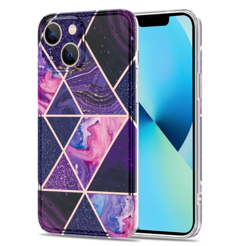 

Electroplating Stitching Marbled IMD Stripe Straight Edge Rubik Cube Phone Protective Case For iPhone 13(Dark Purple)