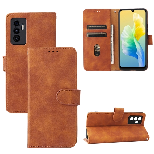 

For vivo S10e / V23e Skin Feel Magnetic Buckle Calf Texture PU Phone Case(Brown)